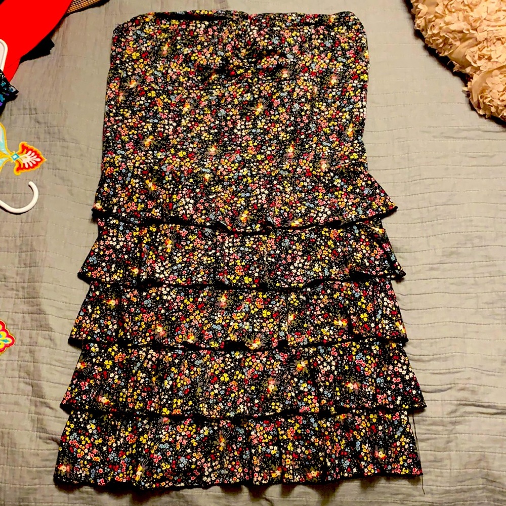 Forever brand black strapless floral sun dress